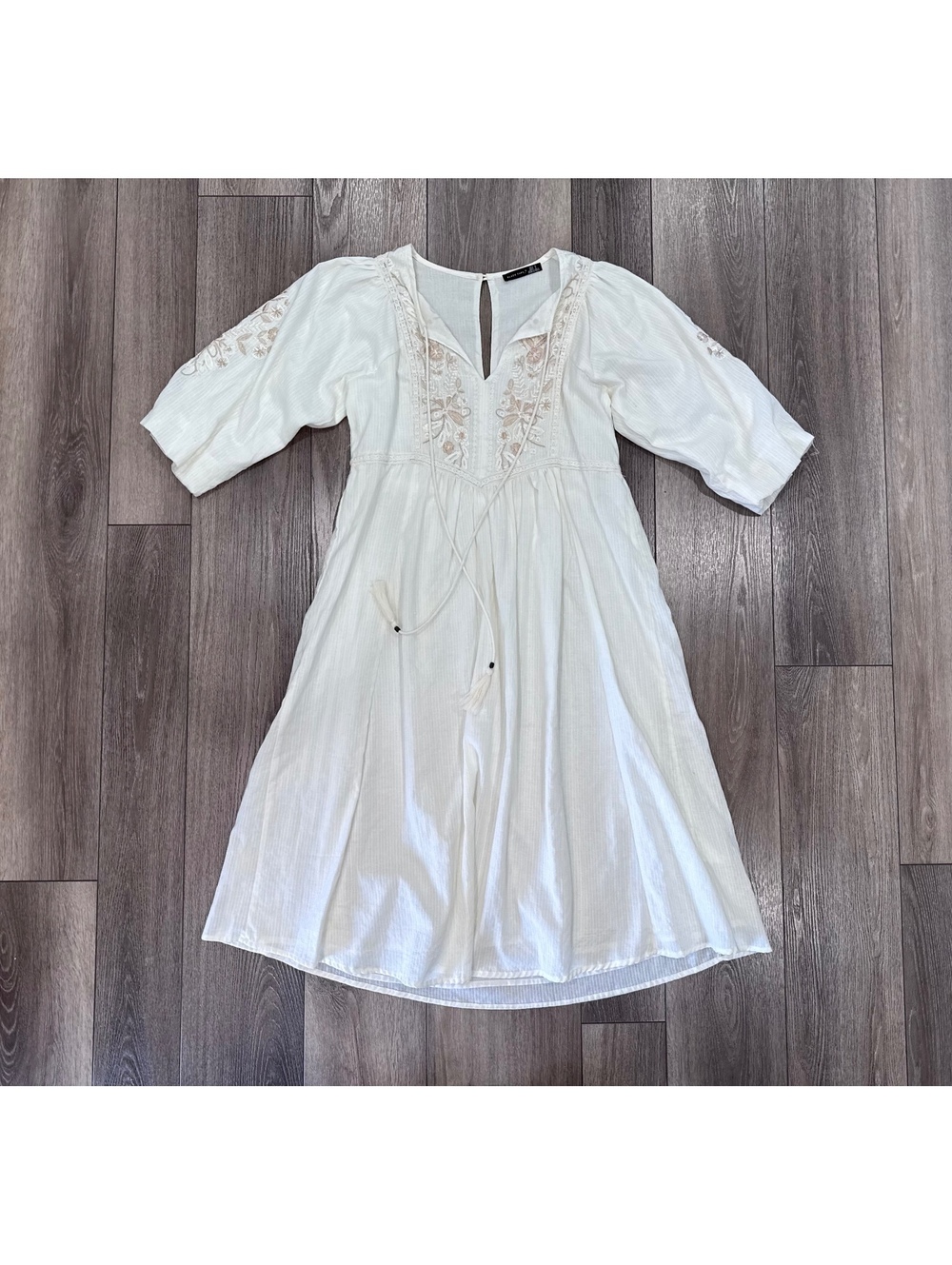 Black Tape White Cotton Embroidered Midi Dress Size S